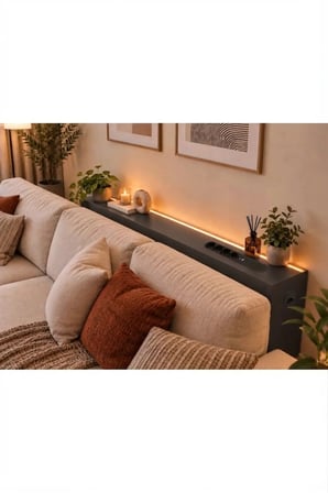 1. Sınıf Antrasit MDF AuraTech LED’li Koltuk Arkası Dresuar Prizli Şarjlı Raf Konsol 180x80x12