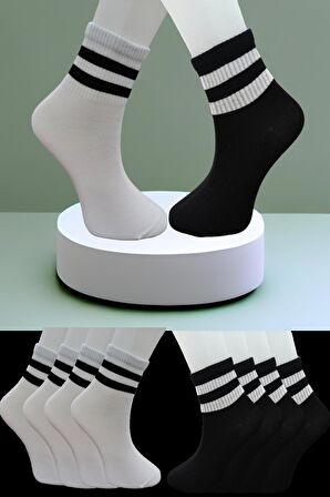 Dikişsiz 8 Çift Düz Şeritli Orta Konç Spor Çorap 