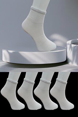 Dikişsiz 4 Çift Düz Orta Konç Spor Çorap 