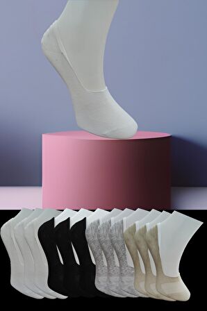 Dikişsiz 12 Çift Penye Görünmez Babet Çorap Slikon Kaydırmaz Bantlı