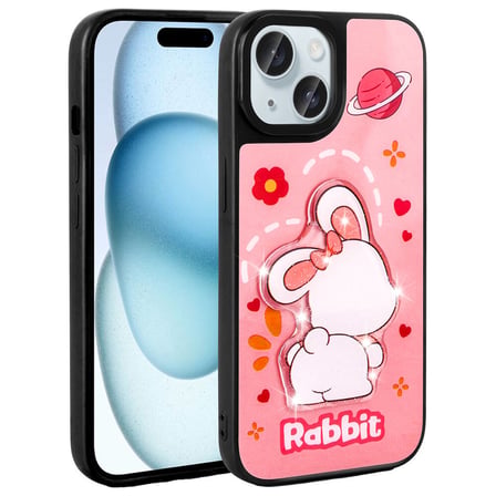 Lexroo iPhone 15 Kılıf Parlayan Kabartmalı İkonik Figürlü Amas Silikon Kılıf - Pembe