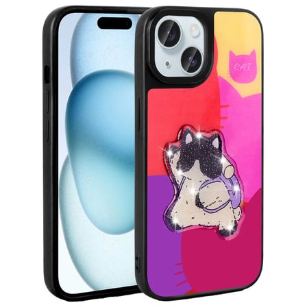 Lexroo iPhone 15 Kılıf Parlayan Kabartmalı İkonik Figürlü Amas Silikon Kılıf - Pembe