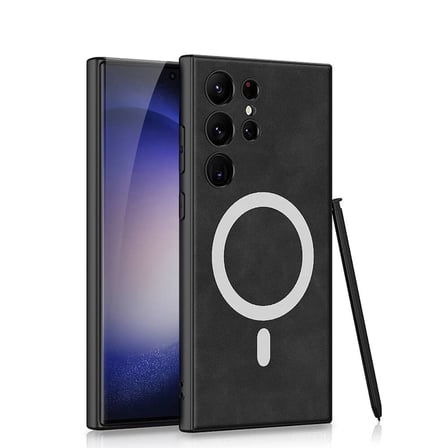 Lexroo Galaxy S24 Ultra Kılıf M-safe Şarj Özellikli Deri Tasarımlı Kıpta Nubuk Kılıf - Yeşil