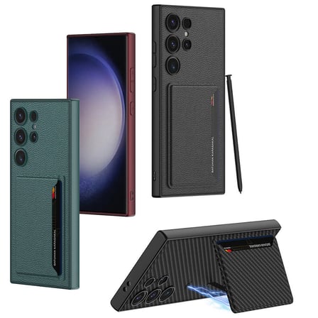 Lexroo Galaxy S24 Ultra Suni Deri Arka Yüzey Kartlıklı Kıpta Silikon Kılıf - Yeşil