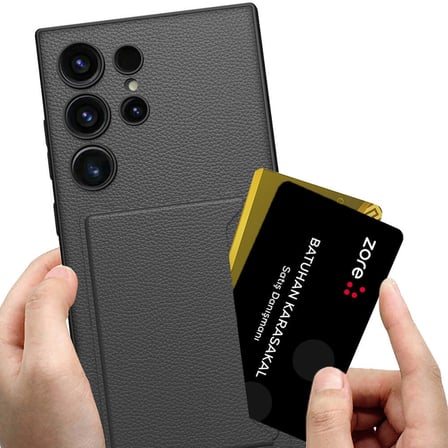 Lexroo Galaxy S24 Ultra Suni Deri Arka Yüzey Kartlıklı Kıpta Silikon Kılıf - Mürdüm