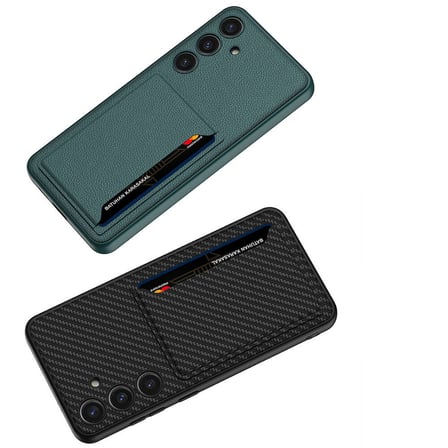 Lexroo Galaxy S24 Suni Deri Arka Yüzey Kartlıklı Kıpta Silikon Kılıf - Siyah