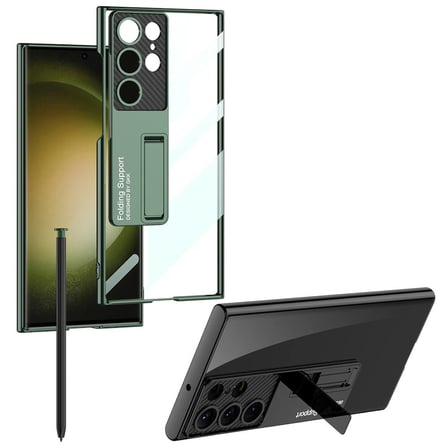 Lexroo Galaxy S24 Ultra Kılıf Kamera Korumalı Şeffaf Tasarımlı Lego Standlı Kılıf - Mürdüm