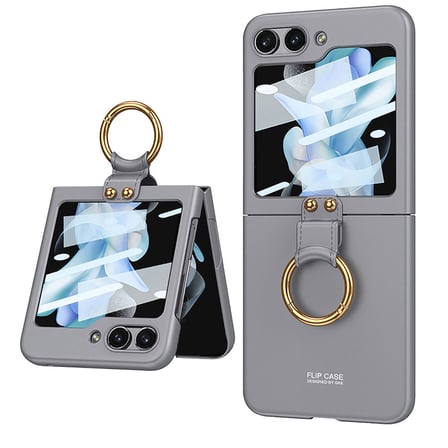 Lexroo Galaxy Z Flip 5 Kılıf Kıpta Yüzüklü Flip Sert Kılıf - Siyah