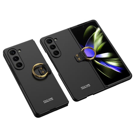 Lexroo Galaxy Z Fold 5 Kılıf Kıpta Yüzüklü Flip Sert Kılıf - Siyah