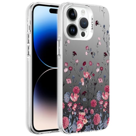 Lexroo iPhone 14 Pro Max Kılıf Desenli Silver Sert Kılıf - Çiçek