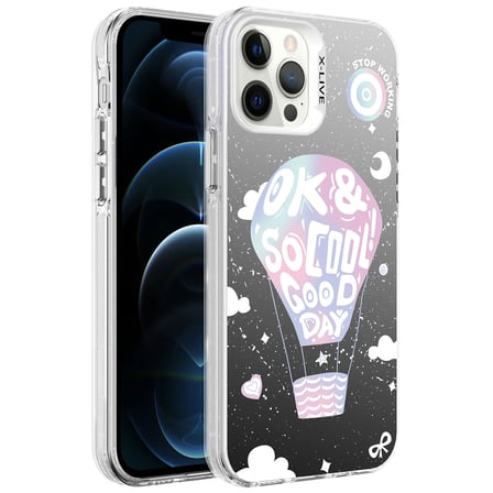 Lexroo iPhone 12 Pro Kılıf Desenli Silver Sert Kılıf - Kalp