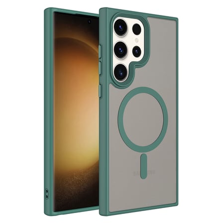 Lexroo Galaxy S23 Ultra Kılıf Mat Arka Yüzey Wireless Şarj Özellikli Flet M-safe Kılıf - Yeşil