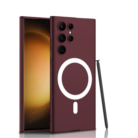 Lexroo Galaxy S23 Ultra Kılıf Wireless Şarj Özellikli Kıpta M-safe Silikon Kılıf - Koyu Kırmızı