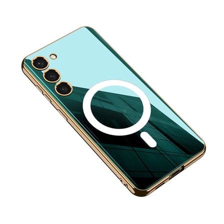 Lexroo Galaxy S23 Plus Kılıf Wireless Şarj Özellikli Kenarları Elektroplating Kaplama Aynalı Kent Kılıf - Yeşil