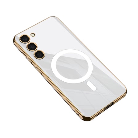 Lexroo Galaxy S23 Kılıf Wireless Şarj Özellikli Kenarları Elektroplating Kaplama Aynalı Kent Kılıf - Beyaz