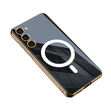 Lexroo Galaxy S23 Kılıf Wireless Şarj Özellikli Kenarları Elektroplating Kaplama Aynalı Kent Kılıf - Siyah
