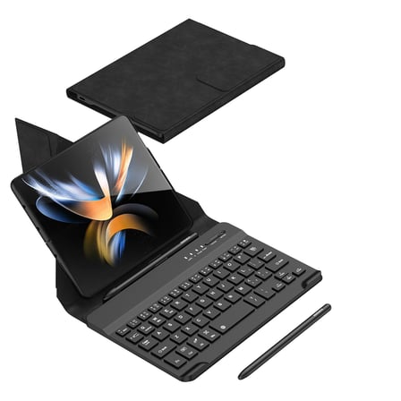 Lexroo Galaxy Z Fold 4 Kılıf Standlı Klavyeli Kalem Bölmeli Kıpta Klavyeli Kılıf - Siyah
