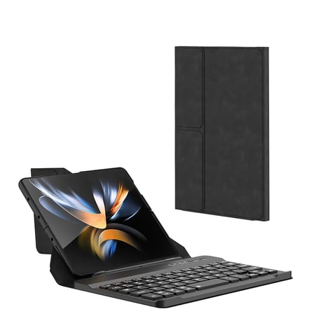 Lexroo Galaxy Z Fold 4 Kılıf Standlı Klavyeli Kalem Bölmeli Kıpta Klavyeli Kılıf - Siyah