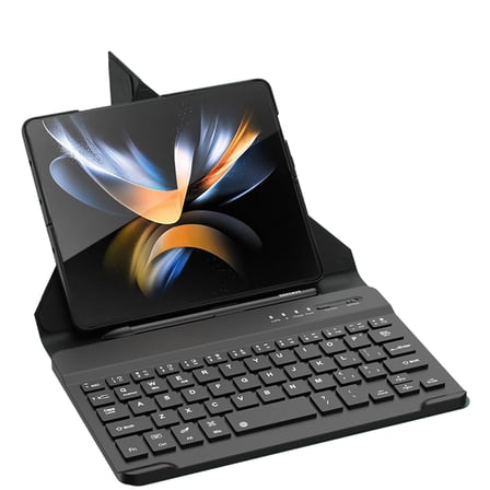 Lexroo Galaxy Z Fold 4 Kılıf Standlı Klavyeli Kalem Bölmeli Kıpta Klavyeli Kılıf - Siyah