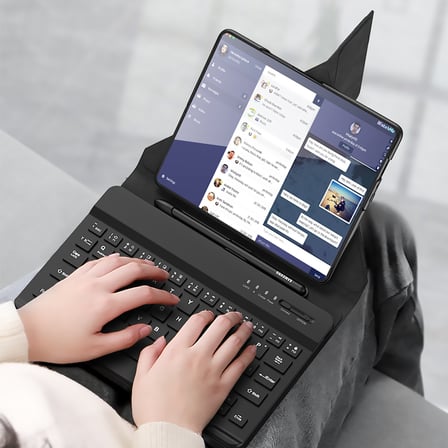 Lexroo Galaxy Z Fold 4 Kılıf Standlı Klavyeli Kalem Bölmeli Kıpta Klavyeli Kılıf - Siyah
