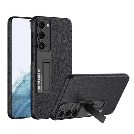 Lexroo Galaxy S23 Kılıf Kıpta Standlı Kılıf - Siyah Litchi