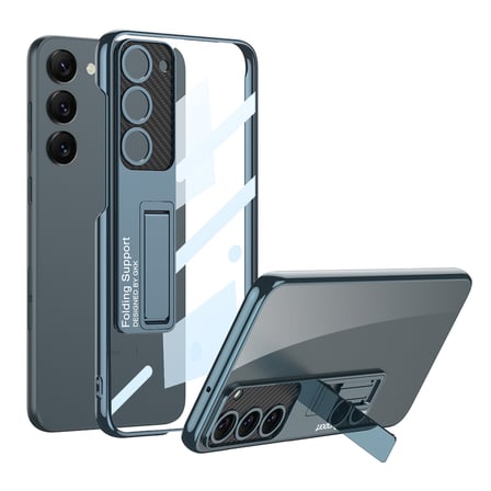 Lexroo Galaxy S23 Kılıf Kamera Korumalı Şeffaf Tasarımlı Lego Standlı Kılıf - Koyu Yeşil