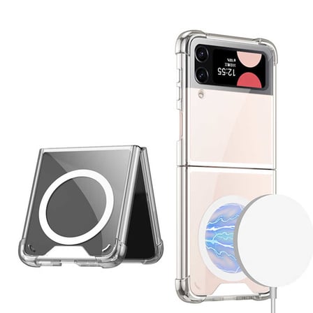 Lexroo Galaxy Z Flip 4 Kılıf Wireless Şarj Özellikli Airbagli Kıpta Anti Shock M-safe Kılıf - Renksiz