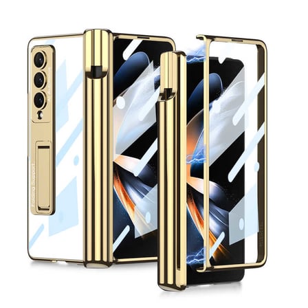Lexroo Galaxy Z Fold 4 Kılıf Kıpta Standlı Kalem Bölmeli Kılıf - Gold
