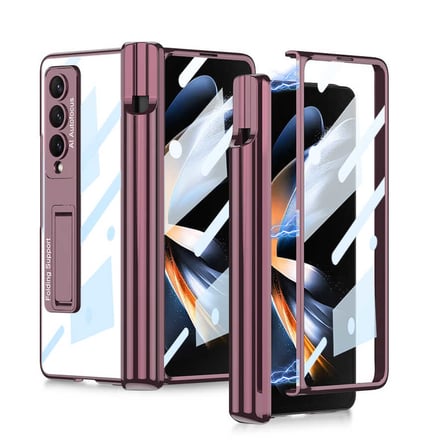 Lexroo Galaxy Z Fold 4 Kılıf Kıpta Standlı Kalem Bölmeli Kılıf - Mürdüm