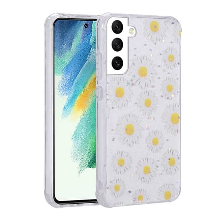 Lexroo Galaxy S21 FE Kılıf Simli Desenli Kamera Korumalı Parlak Popy Kılıf - Çiçek