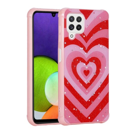 Lexroo Galaxy M32 Kılıf Simli Desenli Kamera Korumalı Parlak Popy Kılıf - Kalp