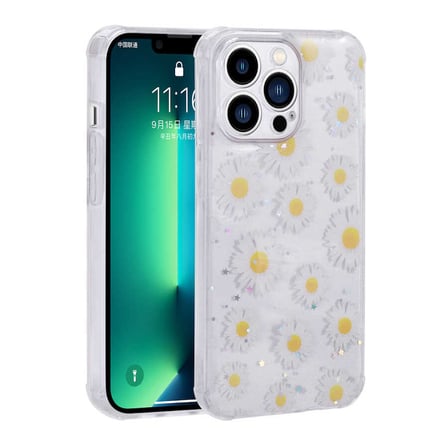 Lexroo iPhone 13 Pro Kılıf Simli Desenli Kamera Korumalı Parlak Popy Kılıf - Çiçek
