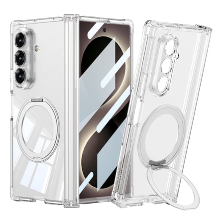 Lexroo Galaxy Z Fold 8 Ultra Kılıf M-safe Şarj Özellikli Kıpta KPT-09 Ring Standlı Şeffaf Sert PC Kılıf - Şeffaf