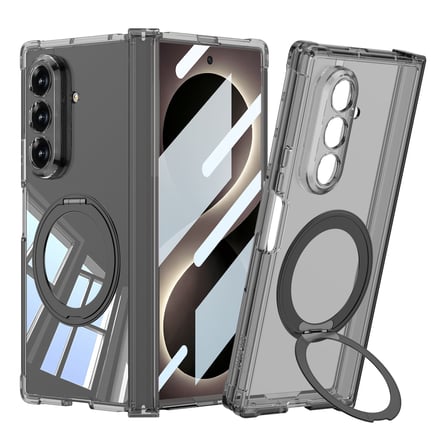 Lexroo Galaxy Z Fold 8 Ultra Kılıf M-safe Şarj Özellikli Kıpta KPT-09 Ring Standlı Şeffaf Sert PC Kılıf - Şeffaf