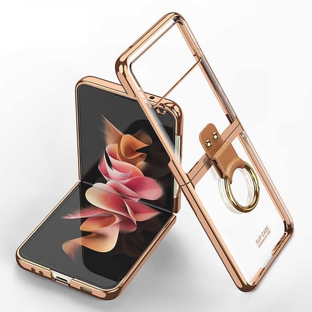 Lexroo Galaxy Z Flip 3 Kılıf Yüzüklü Kıpta Kılıf - Gold