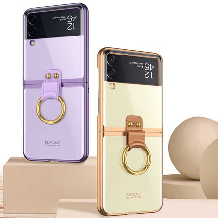 Lexroo Galaxy Z Flip 3 Kılıf Yüzüklü Kıpta Kılıf - Gold