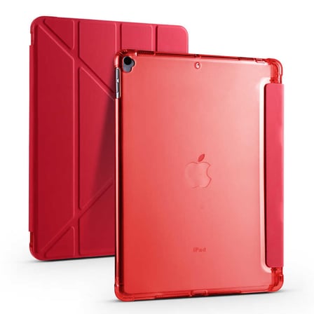 Lexroo iPad 10.2 2021 (9.Nesil) Kılıf Tri Folding Kalem Bölmeli Standlı Kılıf - Kırmızı