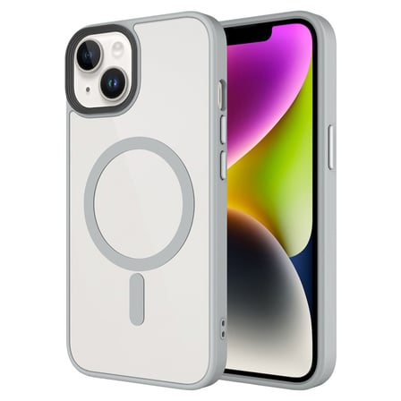 Lexroo iPhone 14 Plus Kılıf Mat Arka Yüzey Wireless Şarj Özellikli Flet M-safe Kılıf - Gri
