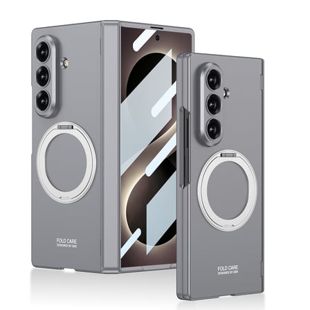 Lexroo Galaxy Z Fold 8 Ultra Kılıf M-safe Şarj Özellikli Kıpta KPT-07 Ring Standlı Sert PC Kılıf - Titanyum