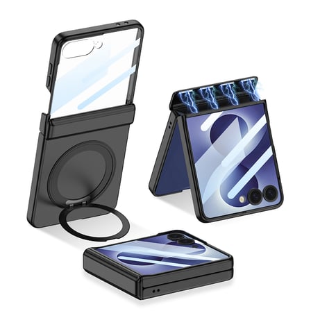 Lexroo Galaxy Z Flip 8 Kılıf M-safe Şarj Özellikli Kıpta KPT-06 Ring Standlı Kılıf - Titanyum