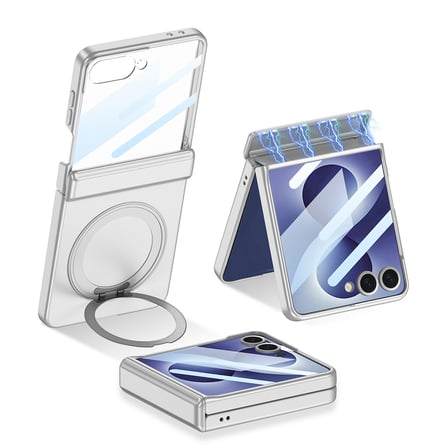 Lexroo Galaxy Z Flip 8 Kılıf M-safe Şarj Özellikli Kıpta KPT-06 Ring Standlı Kılıf - Titanyum