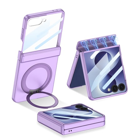 Lexroo Galaxy Z Flip 8 Kılıf M-safe Şarj Özellikli Kıpta KPT-06 Ring Standlı Kılıf - Titanyum
