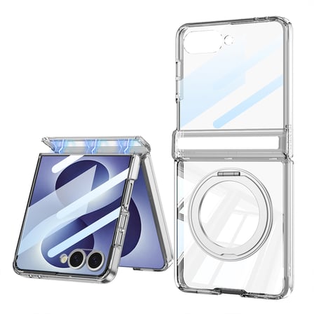 Lexroo Galaxy Z Flip 8 Kılıf M-safe Şarj Özellikli Kıpta KPT-05 Ring Standlı Sert PC Kılıf - Gümüş