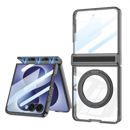 Lexroo Galaxy Z Flip 8 Kılıf M-safe Şarj Özellikli Kıpta KPT-05 Ring Standlı Sert PC Kılıf - Gümüş