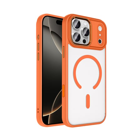 Lexroo iPhone 18 Pro Max Kılıf Wireless Şarj Özellikli Krom M-safe Silikon Kılıf - Turuncu