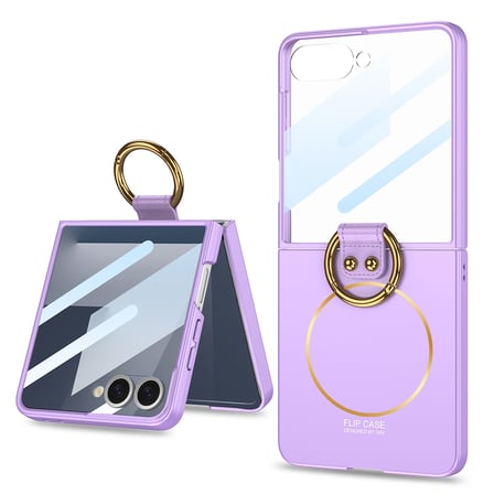 Lexroo Galaxy Z Flip 7 Kılıf M-safe Şarj Özellikli Kıpta Yüzüklü Flip Sert Kılıf - Lila