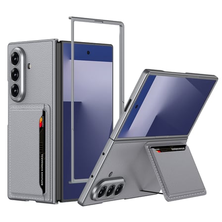Lexroo Galaxy Z Fold 7 Suni Deri Arka Yüzey Kartlıklı Kıpta Silikon Kılıf - Siyah Karbon
