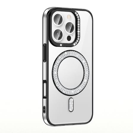 Lexroo iPhone 16 Pro Max Kılıf Pırlanta Taş Tasarımlı M-safe Şarj Özellikli Karetta Silikon Kılıf - Siyah