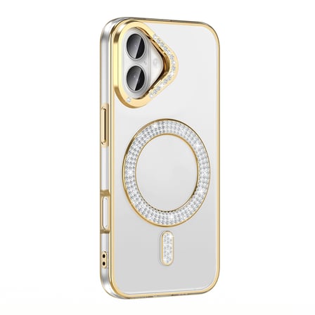 Lexroo iPhone 16 Plus Kılıf Pırlanta Taş Tasarımlı M-safe Şarj Özellikli Karetta Silikon Kılıf - Gümüş