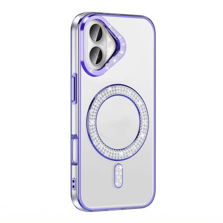 Lexroo iPhone 16 Plus Kılıf Pırlanta Taş Tasarımlı M-safe Şarj Özellikli Karetta Silikon Kılıf - Mor
